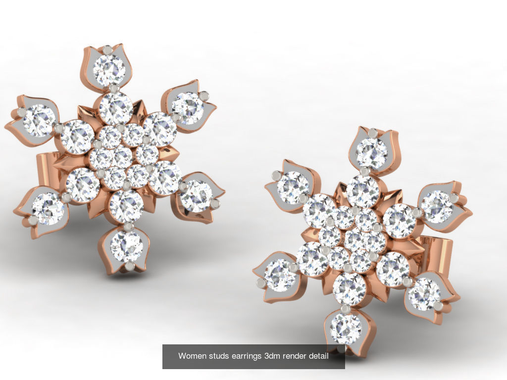 395 Women studs earrings 3dm render detail  3D Model Collection_78