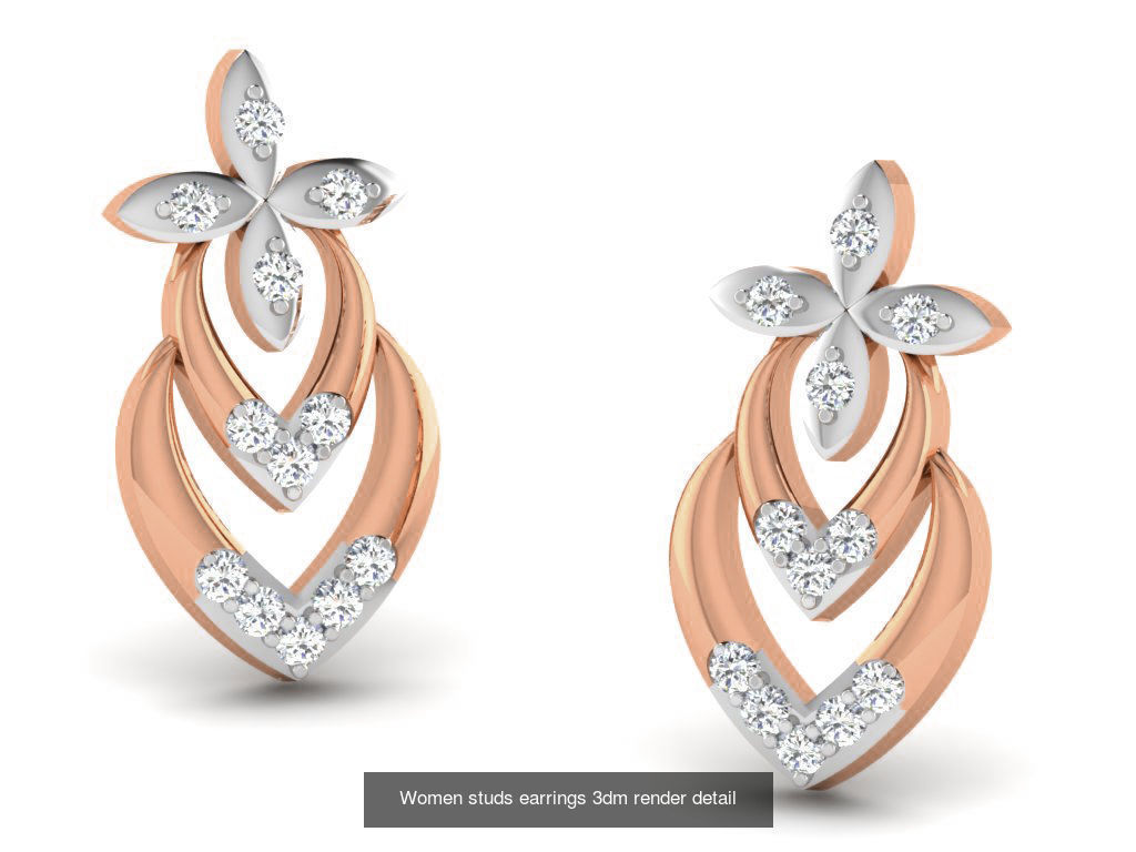 395 Women studs earrings 3dm render detail  3D Model Collection_218