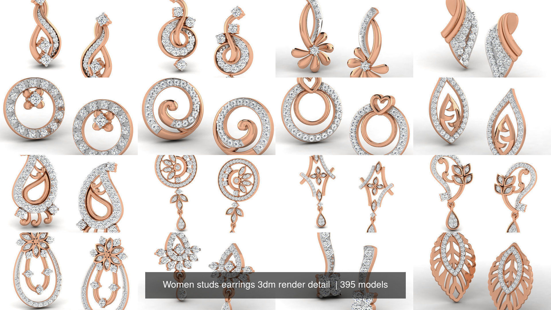 395 Women studs earrings 3dm render detail  3D Model Collection_10