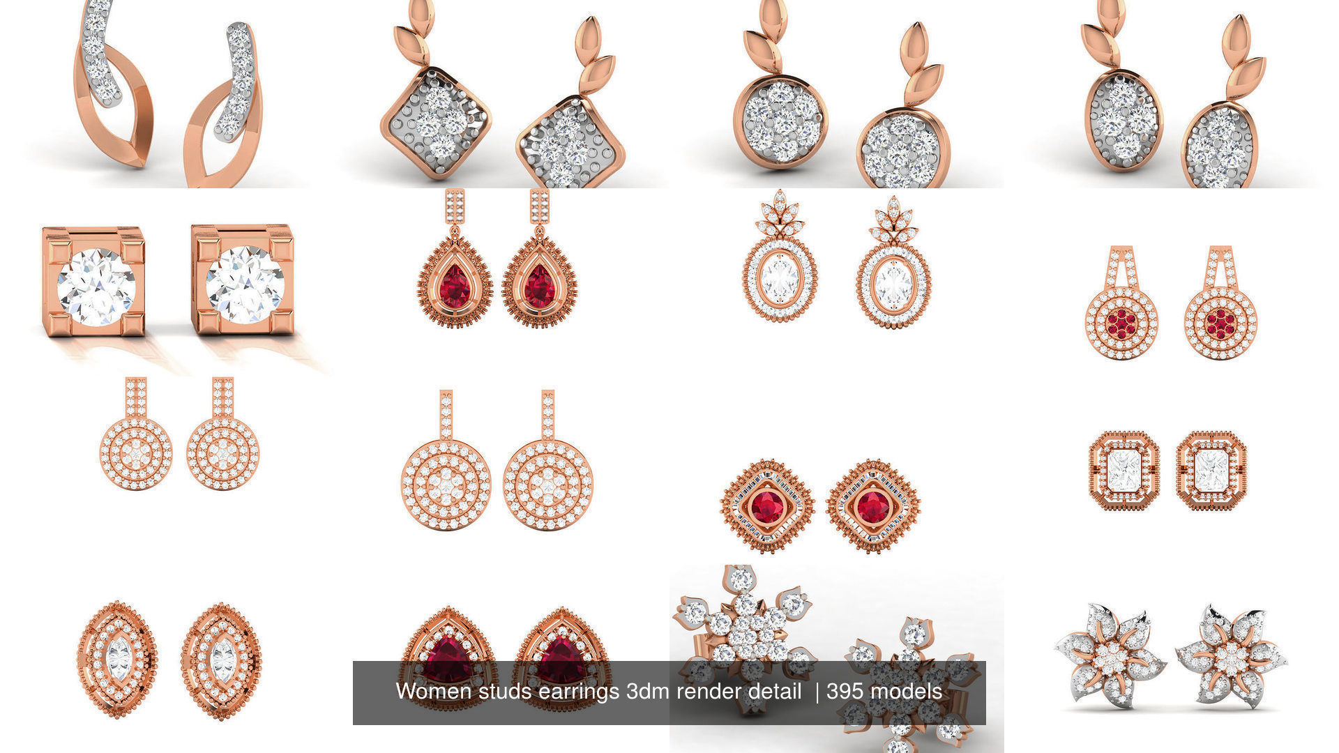 395 Women studs earrings 3dm render detail  3D Model Collection_2