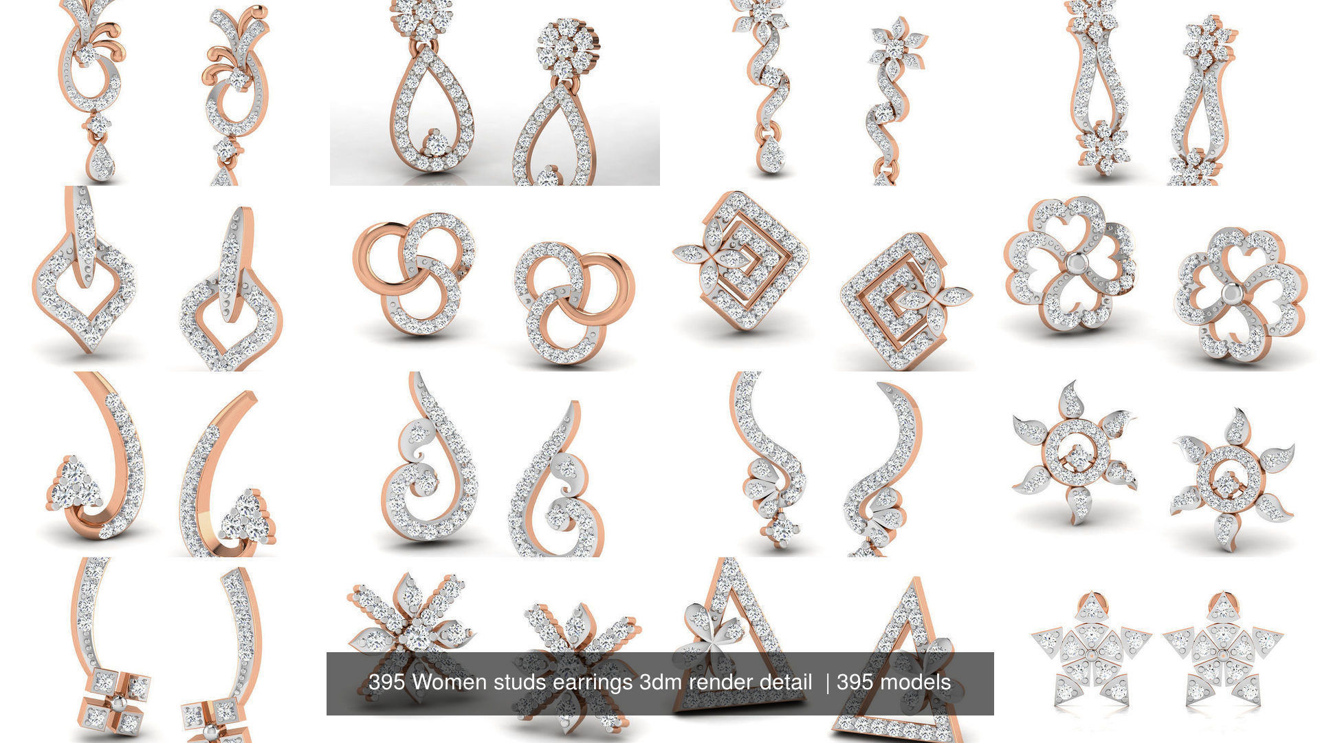 395 Women studs earrings 3dm render detail  3D Model Collection_31