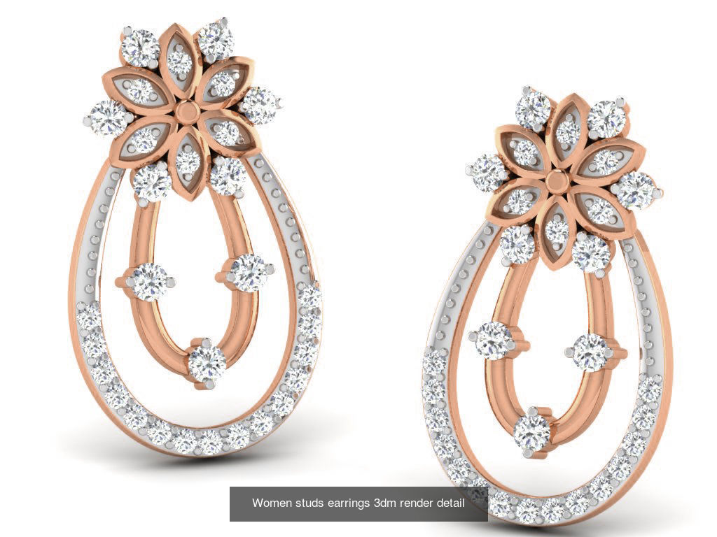 395 Women studs earrings 3dm render detail  3D Model Collection_140