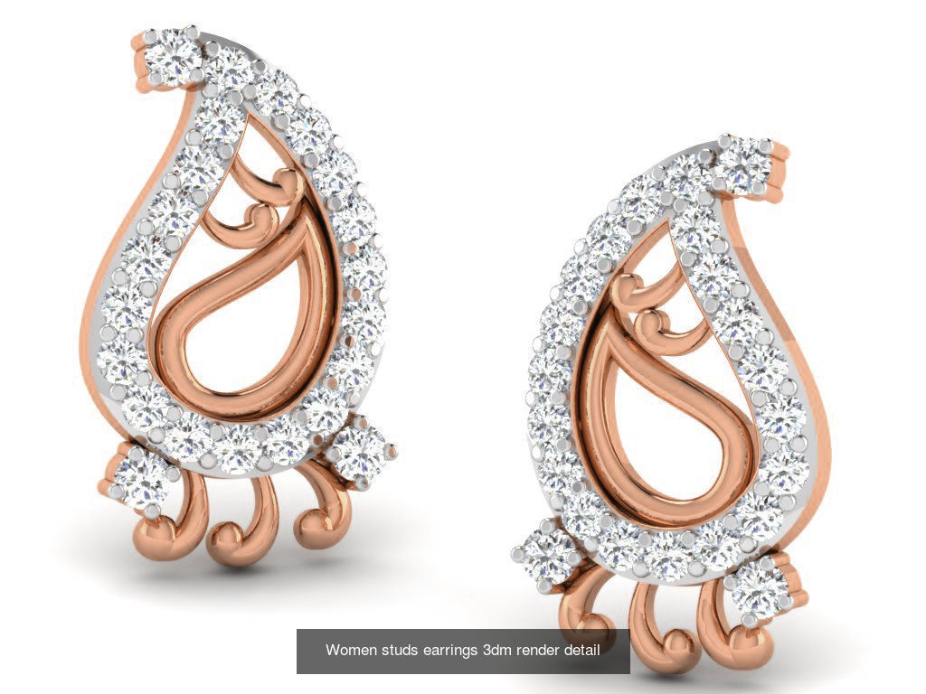 395 Women studs earrings 3dm render detail  3D Model Collection_136
