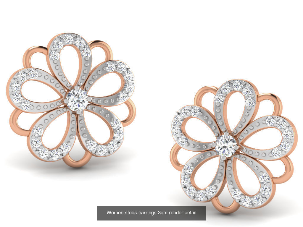 395 Women studs earrings 3dm render detail  3D Model Collection_176