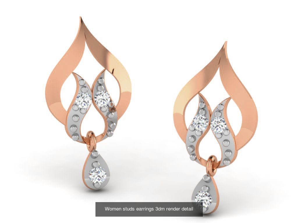 395 Women studs earrings 3dm render detail  3D Model Collection_63