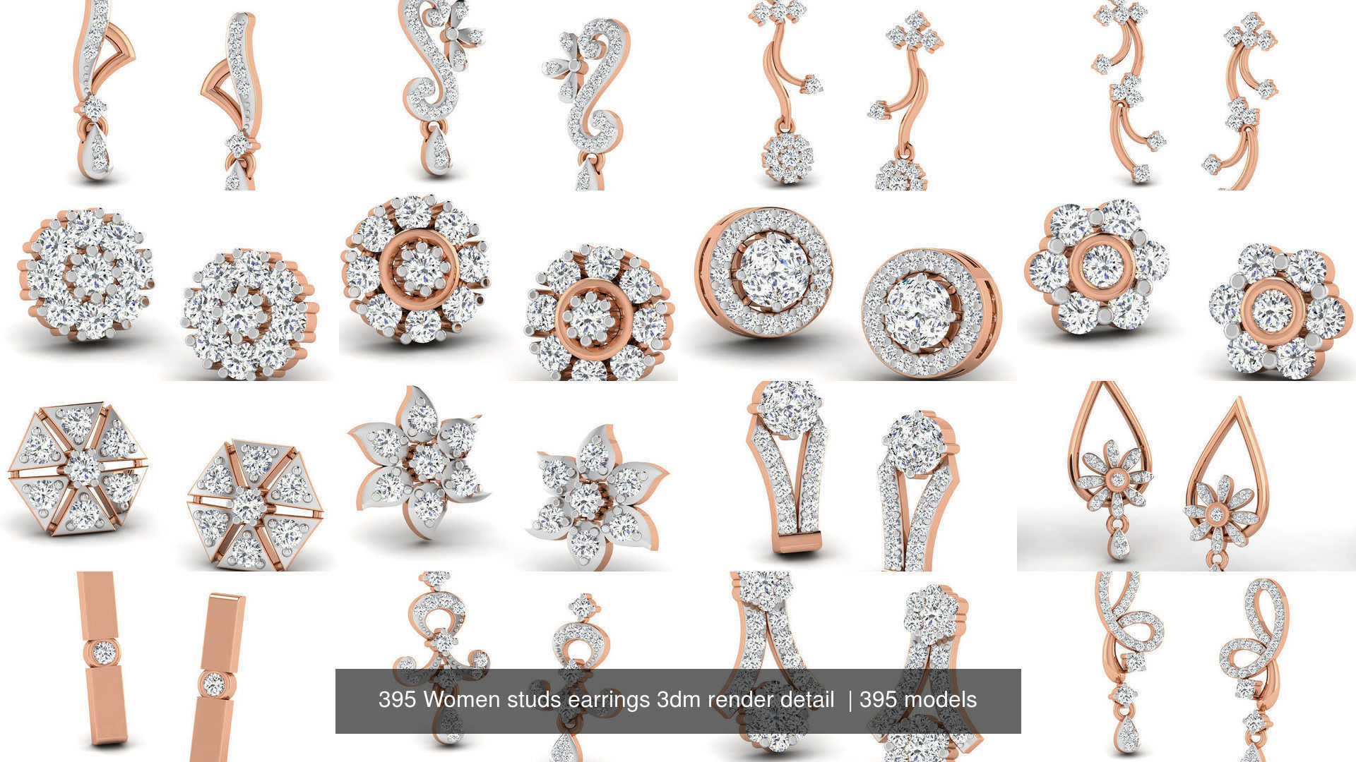 395 Women studs earrings 3dm render detail  3D Model Collection_28