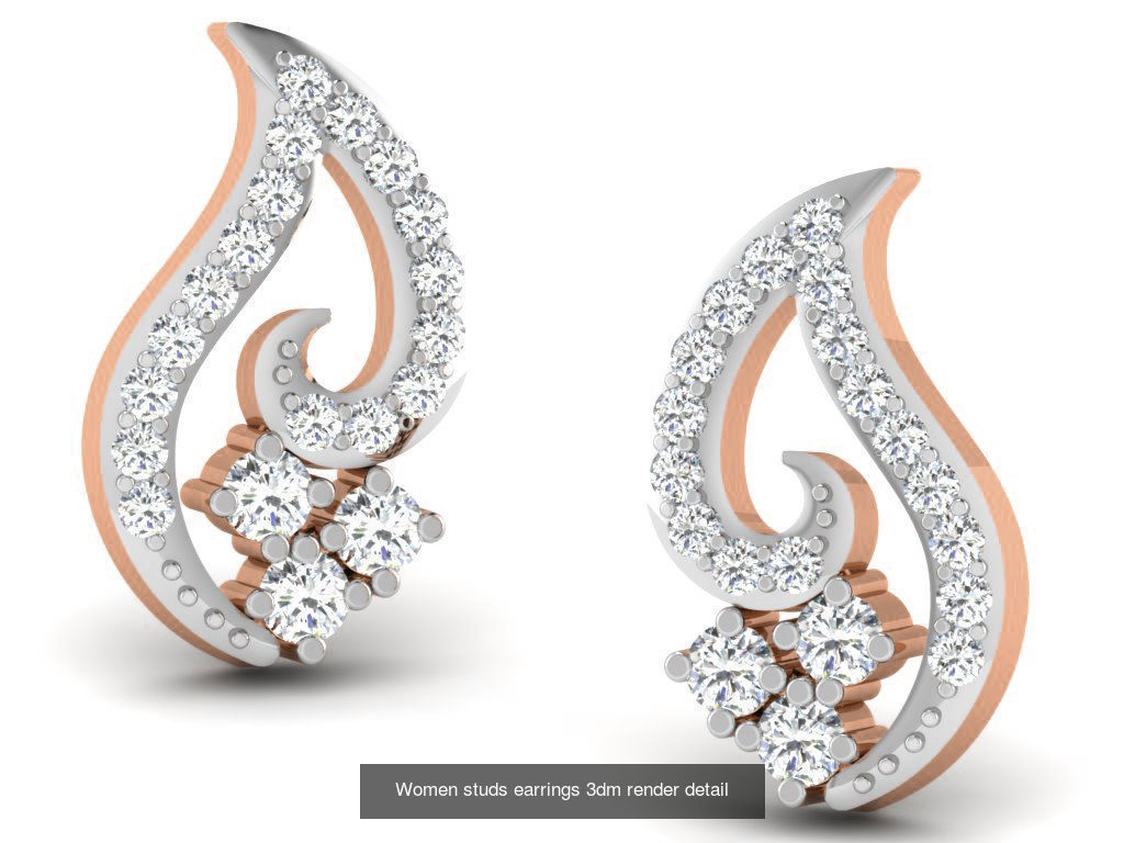395 Women studs earrings 3dm render detail  3D Model Collection_235