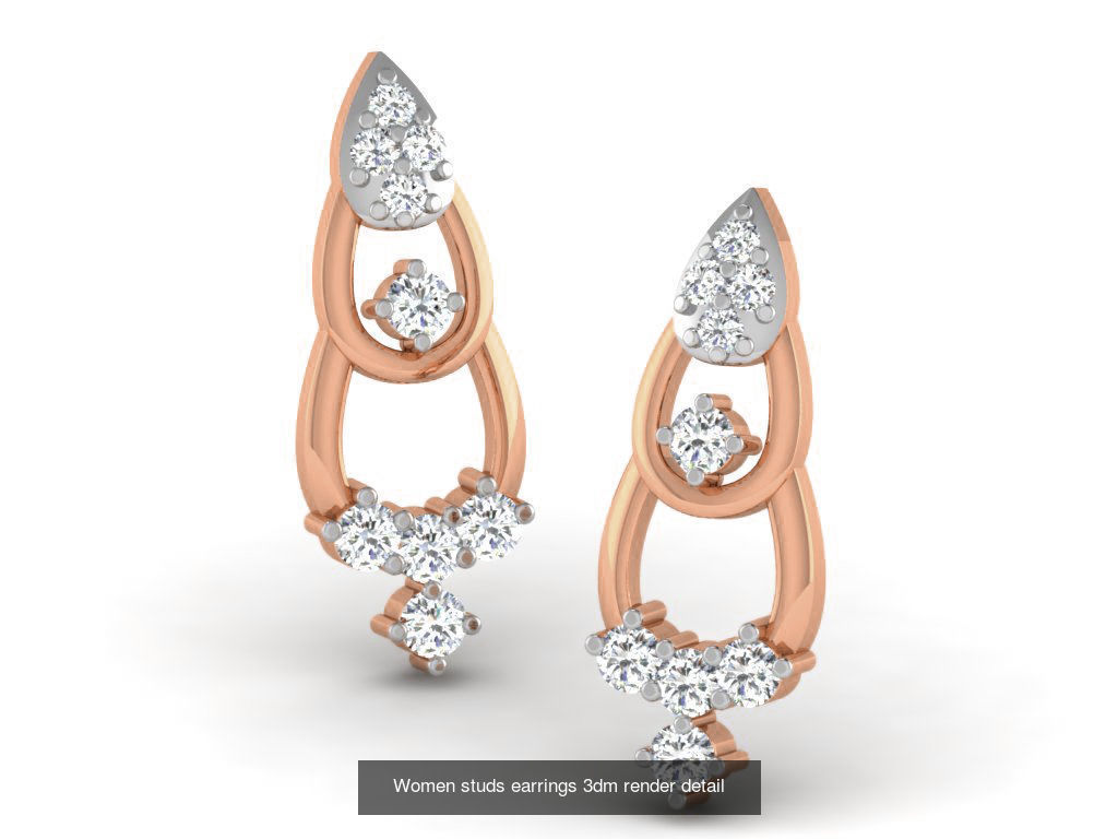 395 Women studs earrings 3dm render detail  3D Model Collection_125