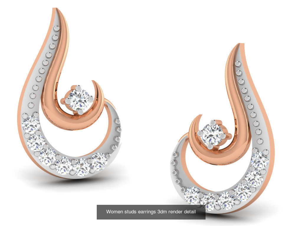 395 Women studs earrings 3dm render detail  3D Model Collection_158