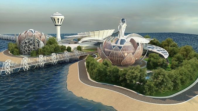 0077 - Future City Island 01 - 2D Drawing - 3D Files 3D model 6