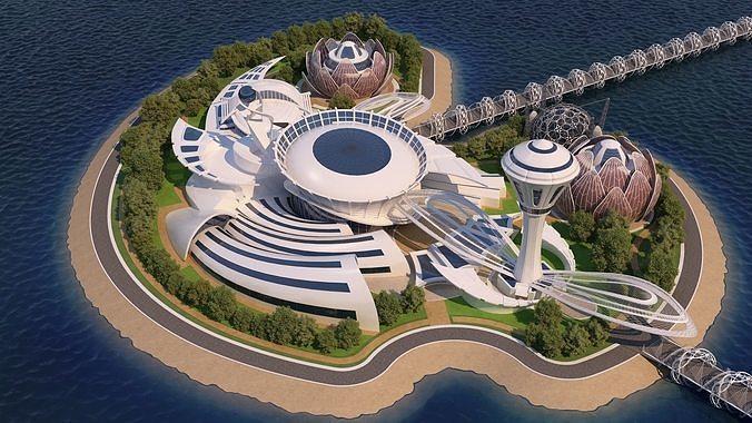 0077 - Future City Island 01 - 2D Drawing - 3D Files 3D model 4