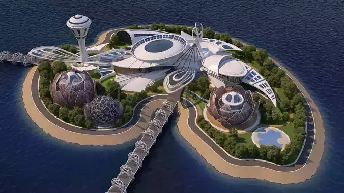 0077 - Future City Island 01 - 2D Drawing - 3D Files 3D model