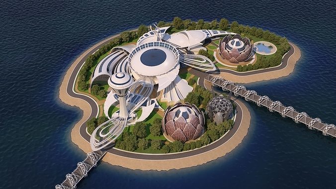 0077 - Future City Island 01 - 2D Drawing - 3D Files 3D model 2