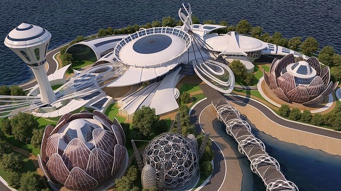 0077 - Future City Island 01 - 2D Drawing - 3D Files 3D model 7