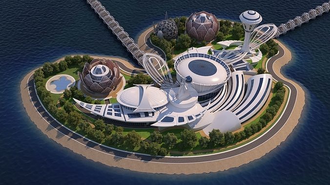 0077 - Future City Island 01 - 2D Drawing - 3D Files 3D model 3