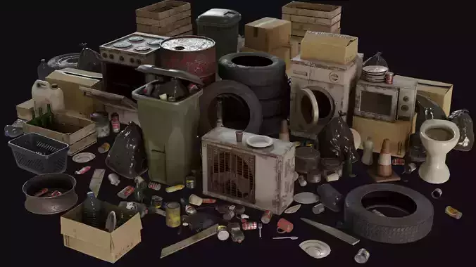 Trash Props Low-poly 3D model