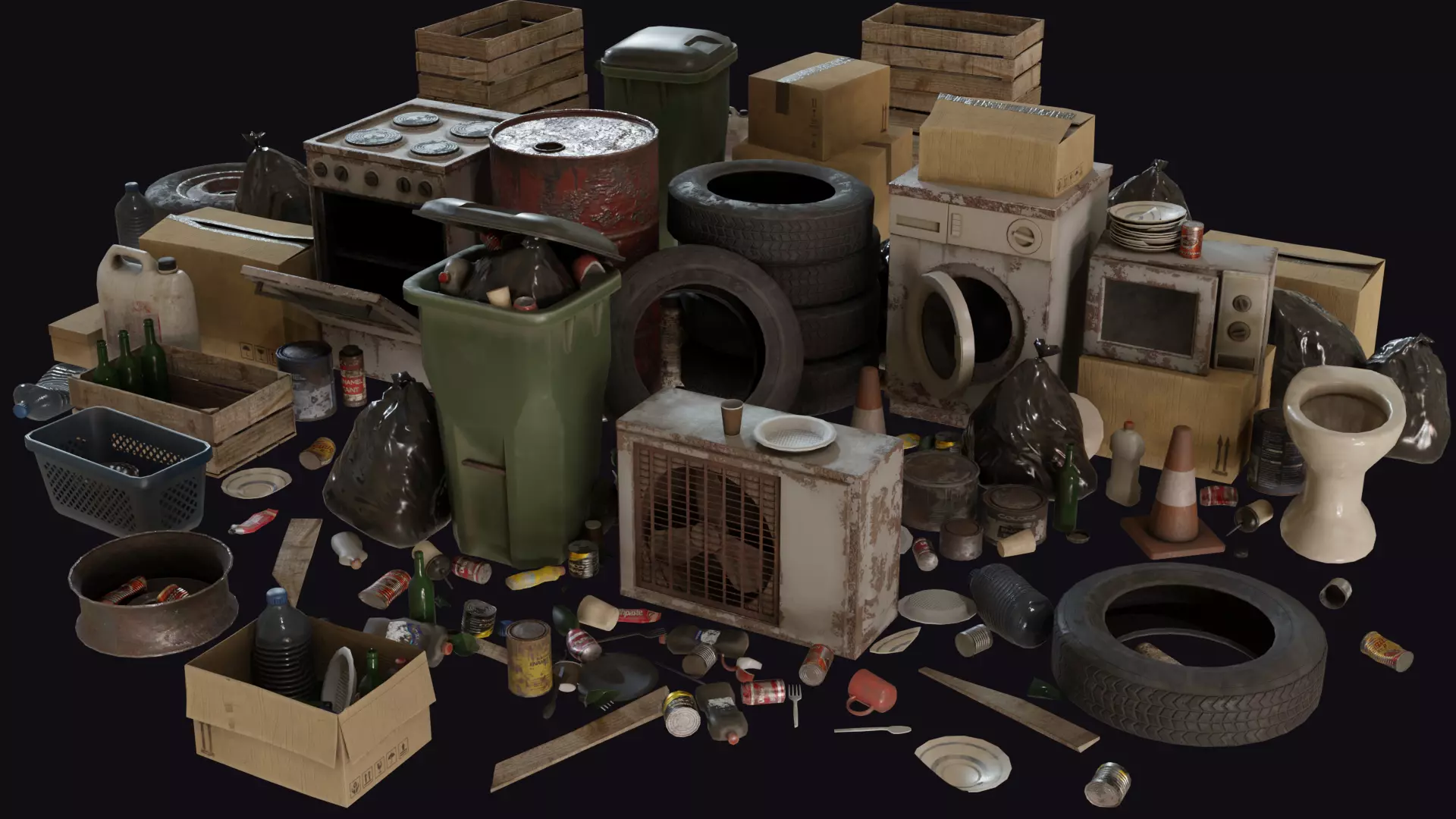 Trash Props Low-poly 3D model_0