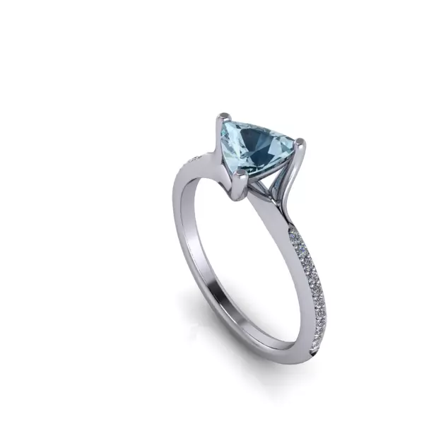 Triangle cut gemstone accent Sidestone Ring modern style 3D print model