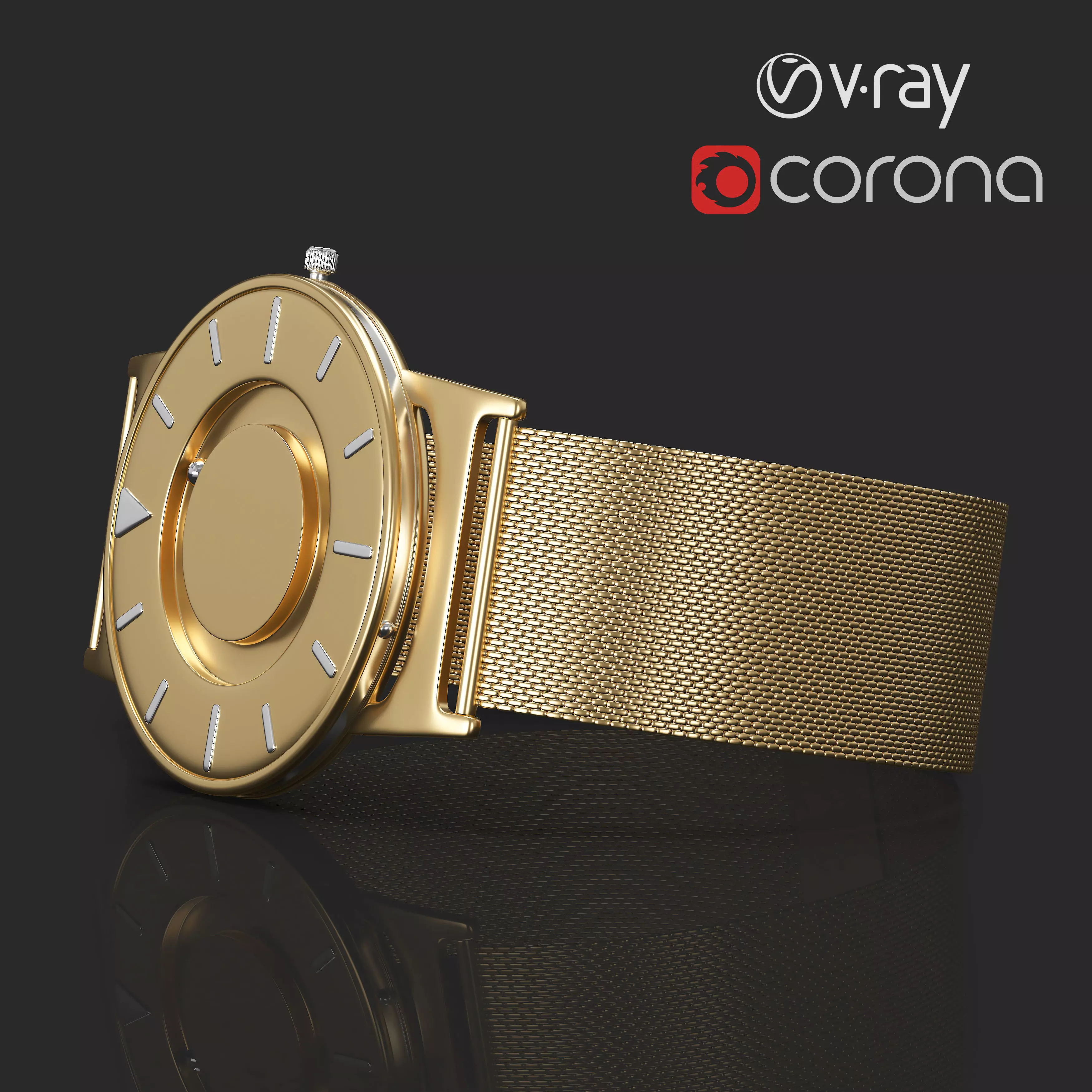 Bradley watch gold silver 3D model_0