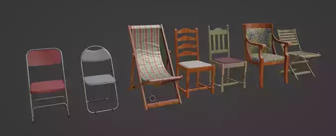 7chair pack x2 textures per one 3D model Low Poly PBR 