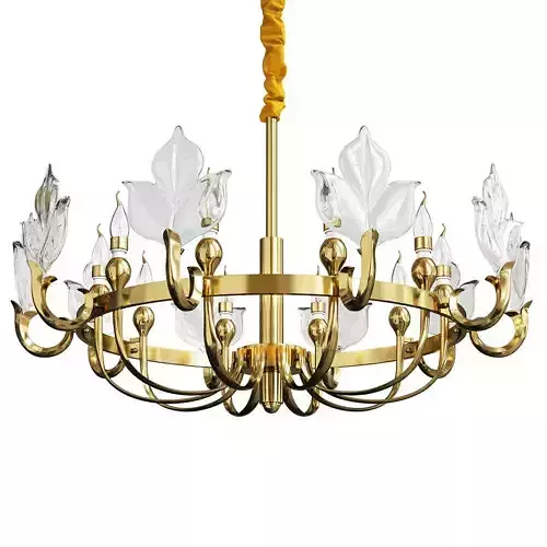 TRILIA gold chandelier with glass leaves