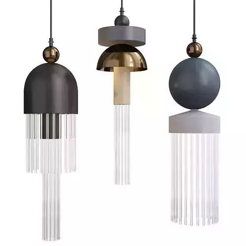 PLEIADES three hanging lamps with metal and glass