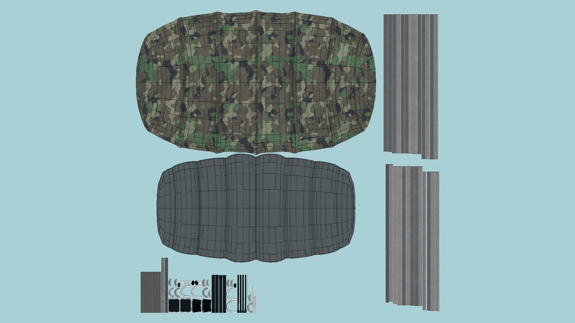 Parachute A11 Forest Camouflage - Character Accessories Design Low-poly 3D model_6
