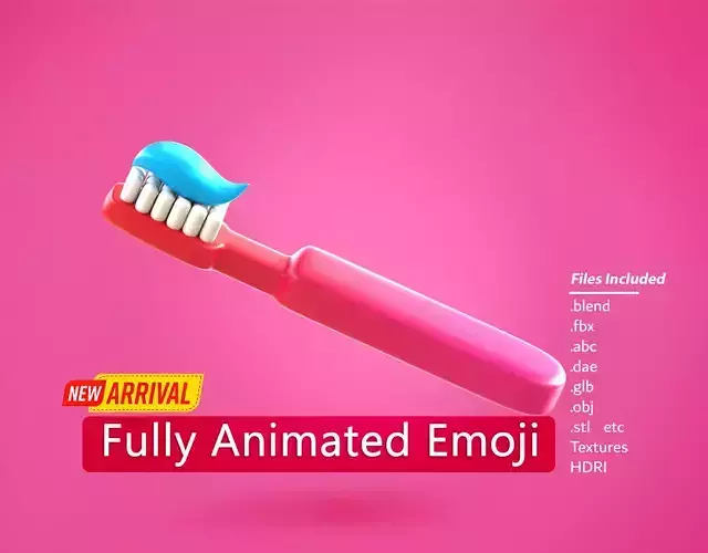 Toothbrush Emoji new Animated Low-poly 3D model