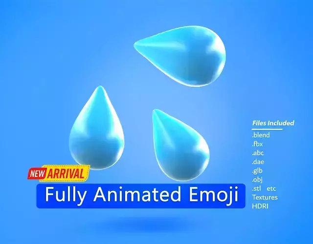 Splash Drops Emoji new Animated Low-poly 3D model