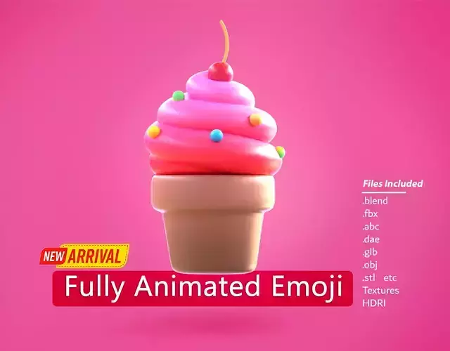 Ice cream Emoji new Animated Low-poly 3D model