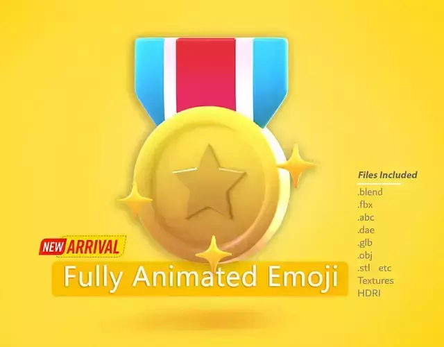Gold Medal Emoji new Animated Low-poly 3D model