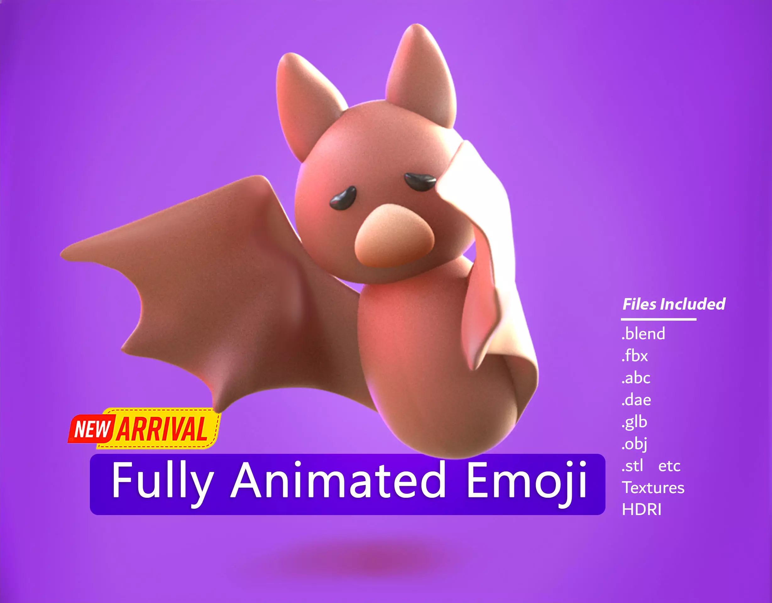 Bat Emoji new Animated Low-poly 3D model