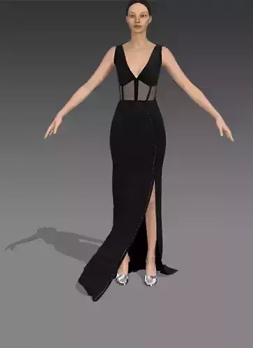 CORSET DRESS BLACK COTTON SILK SATIN