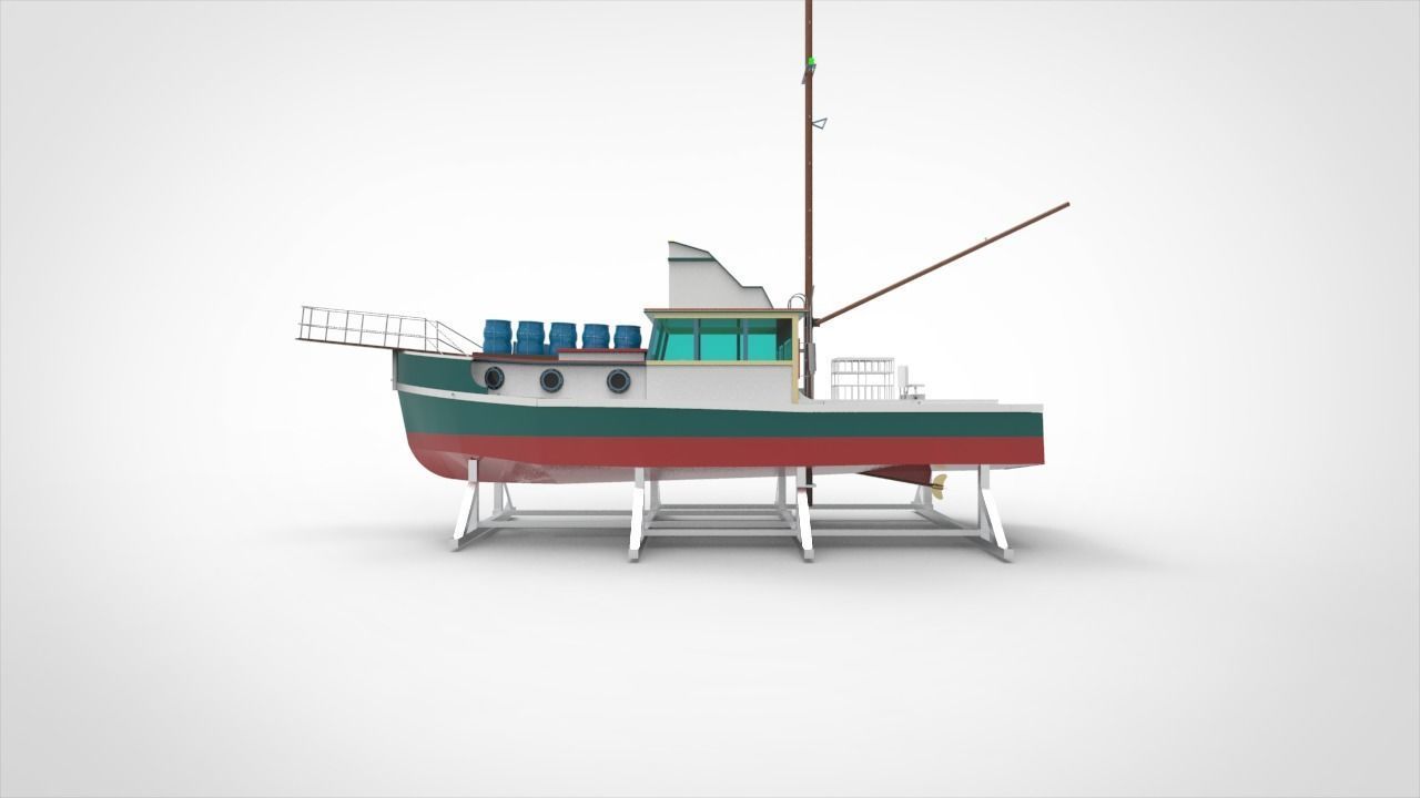 docking fishing ship 3D model_7