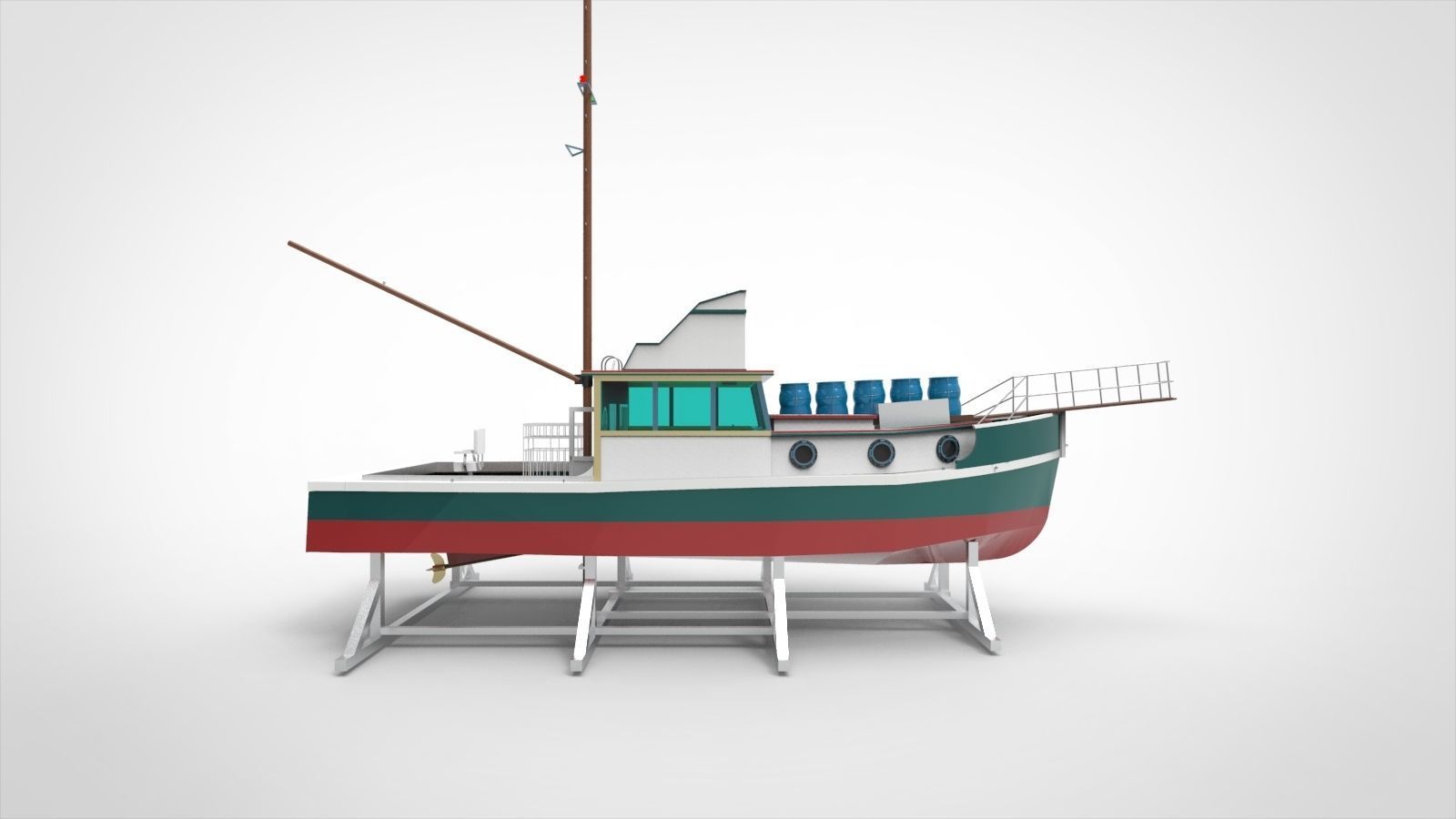 docking fishing ship 3D model_3