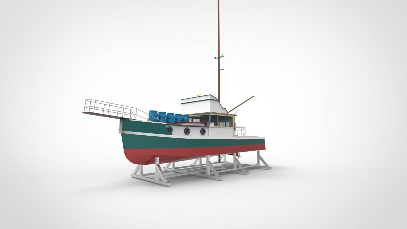 docking fishing ship 3D model_1