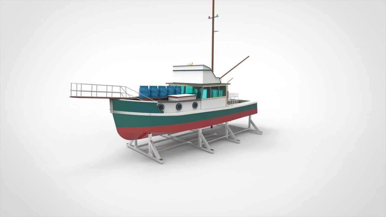 docking fishing ship 3D model_5