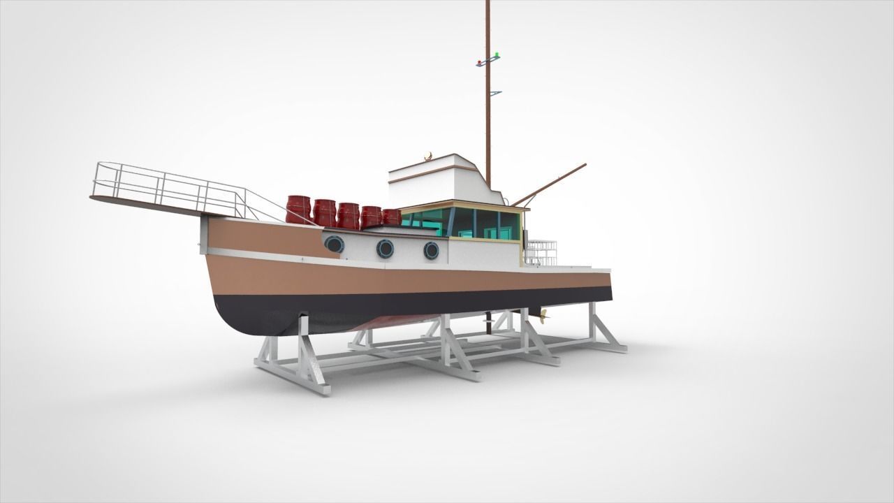 docking fishing ship 3D model_1