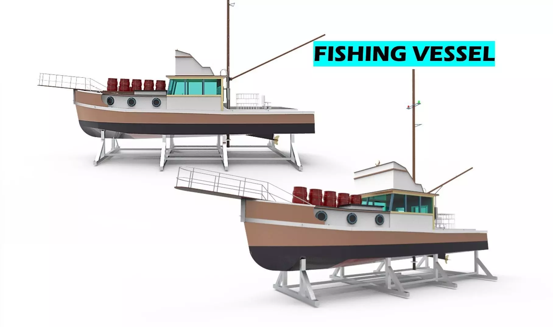 docking fishing ship 3D model_0