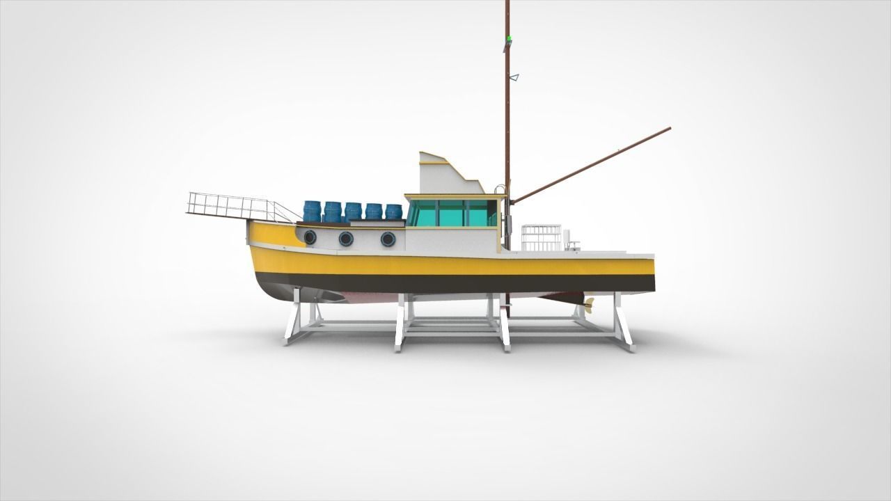 docking fishing ship 3D model_4