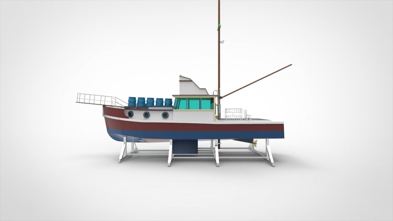 docking fishing ship 3D model_5