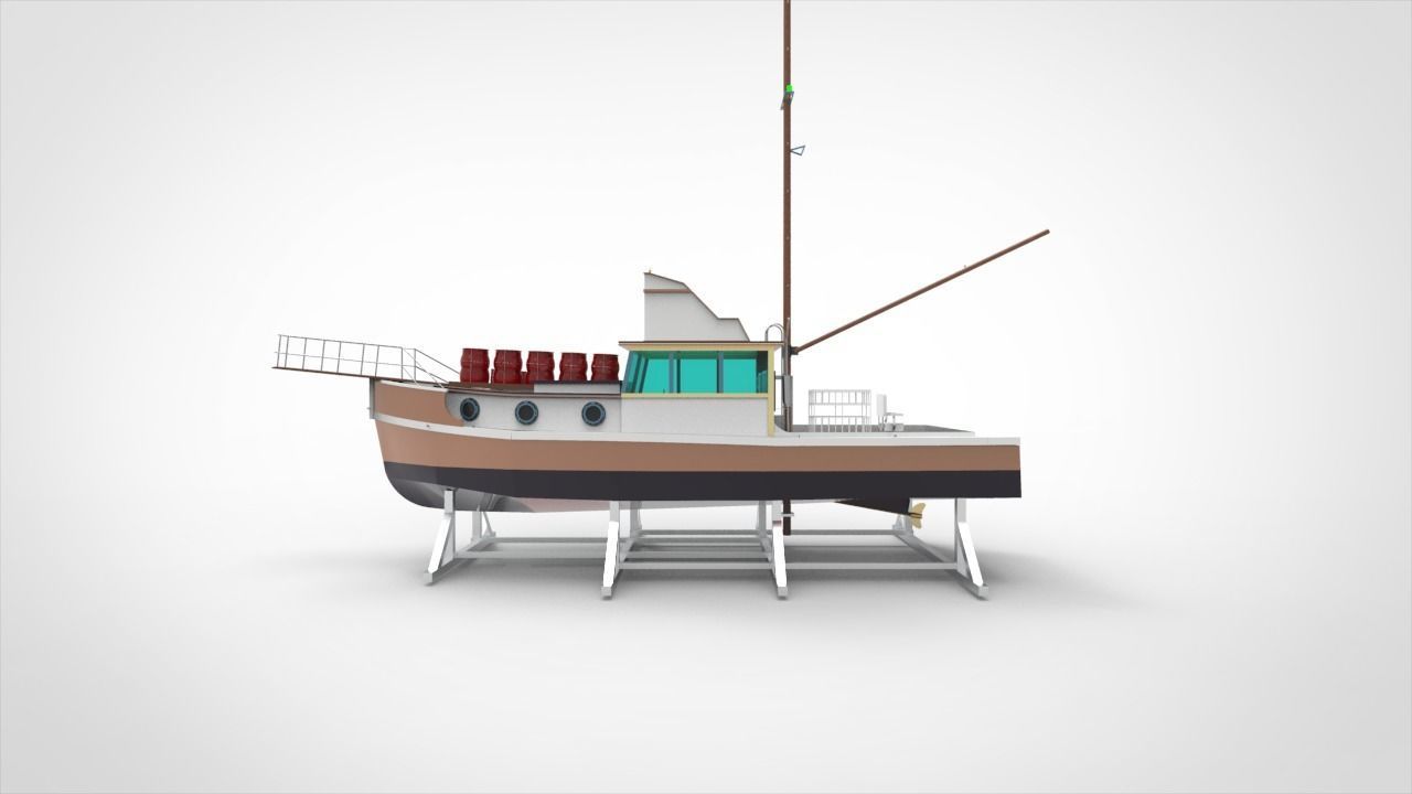 docking fishing ship 3D model_6