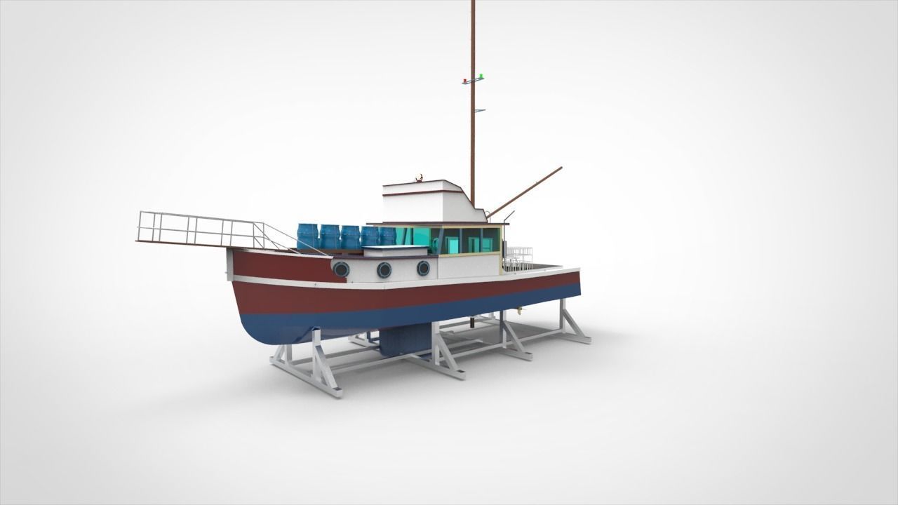 docking fishing ship 3D model_3