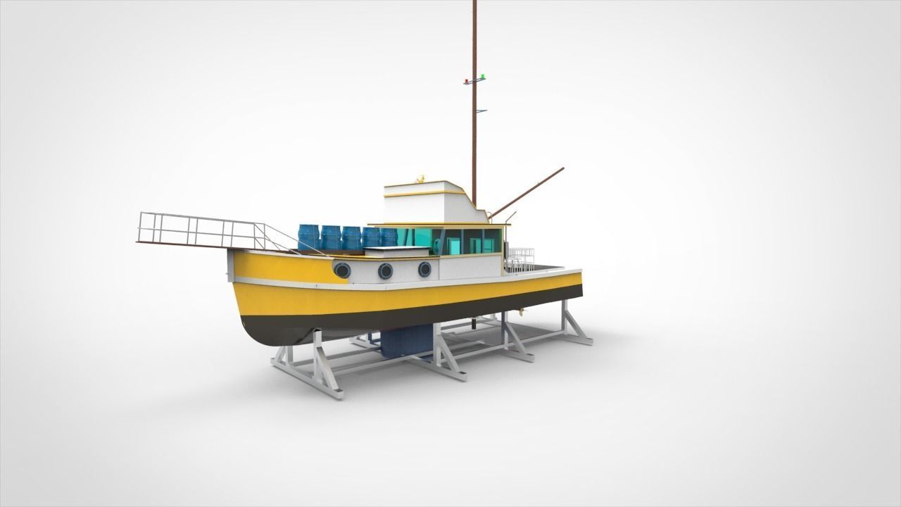docking fishing ship 3D model_2