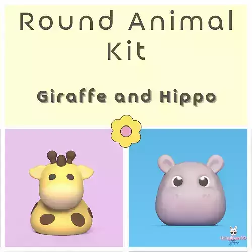 Round Animals Kit - Giraffe and Hippo 3D print model