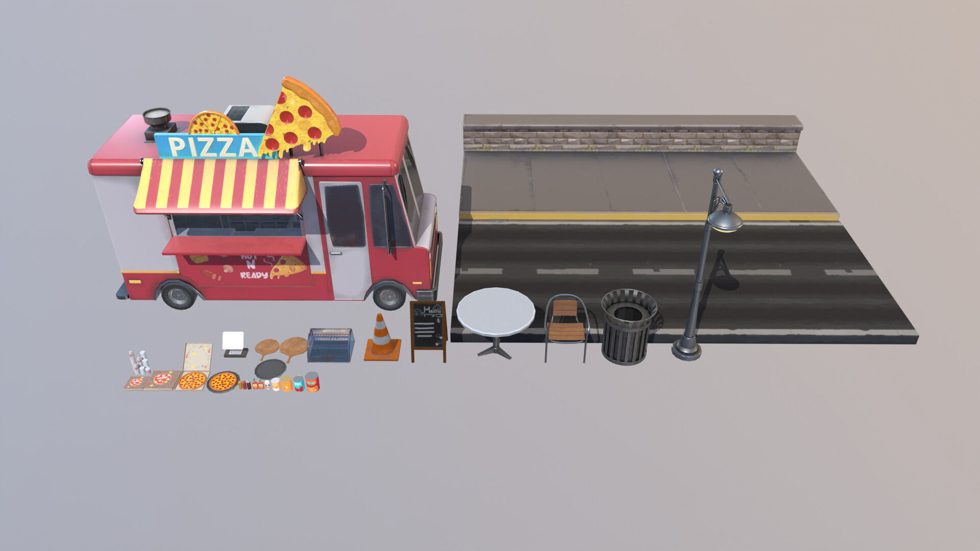 Stylized Pizza Truck  Low-poly 3D model_4
