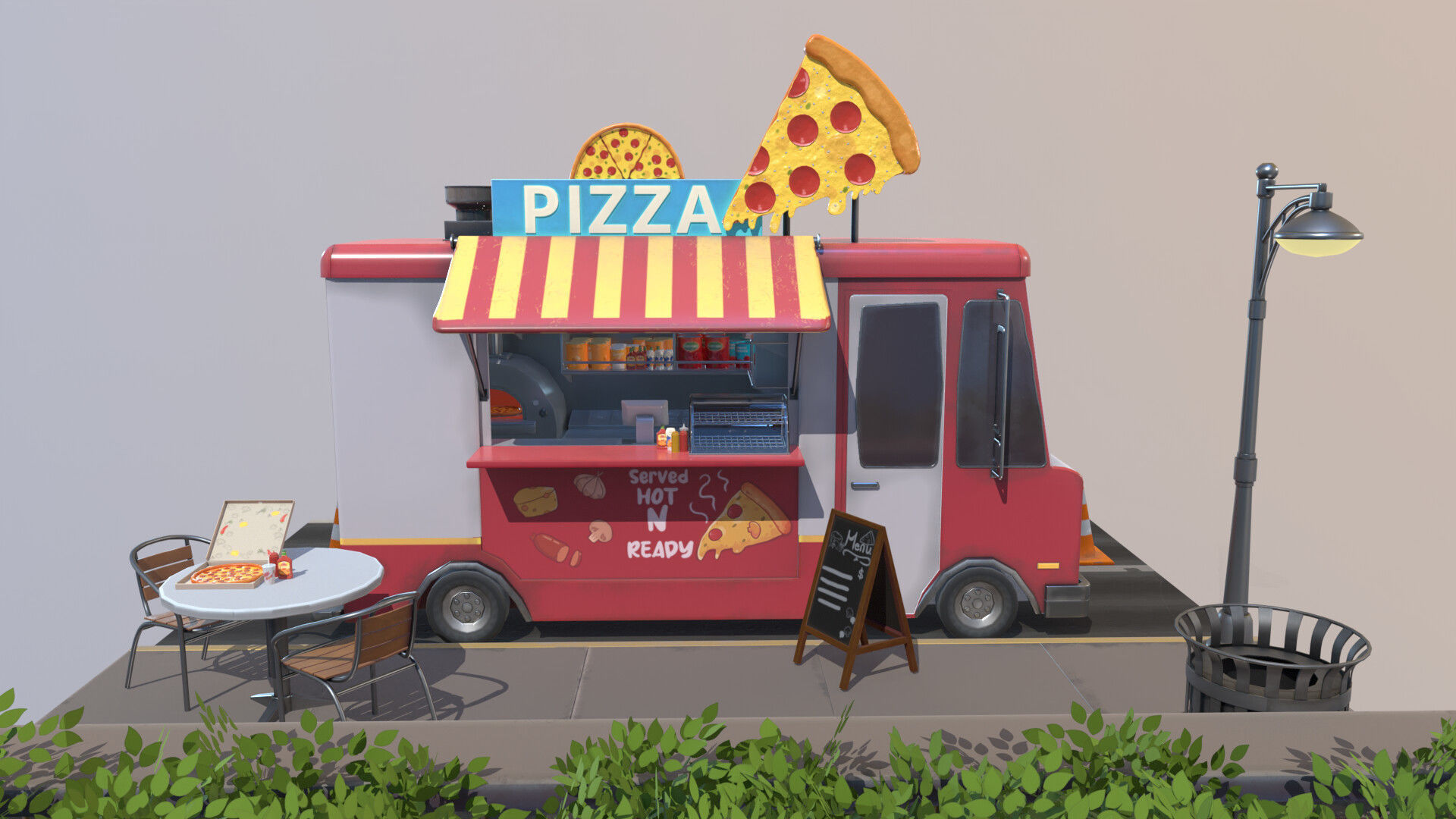 Stylized Pizza Truck  Low-poly 3D model_1