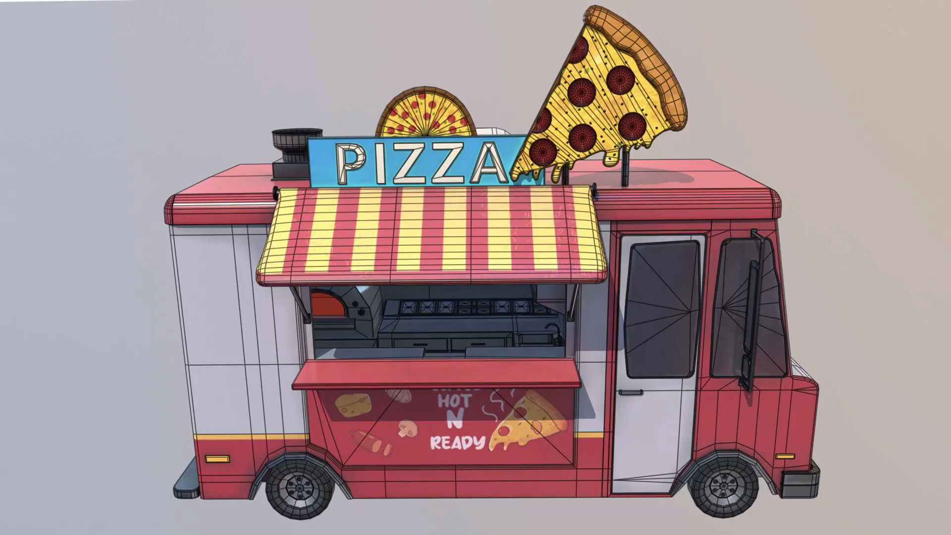 Stylized Pizza Truck  Low-poly 3D model_5