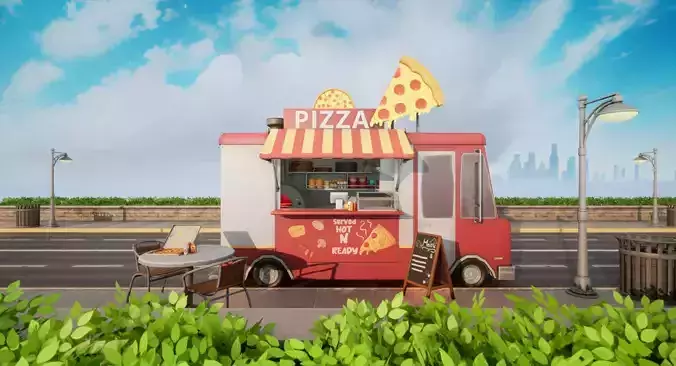 Stylized Pizza Truck 