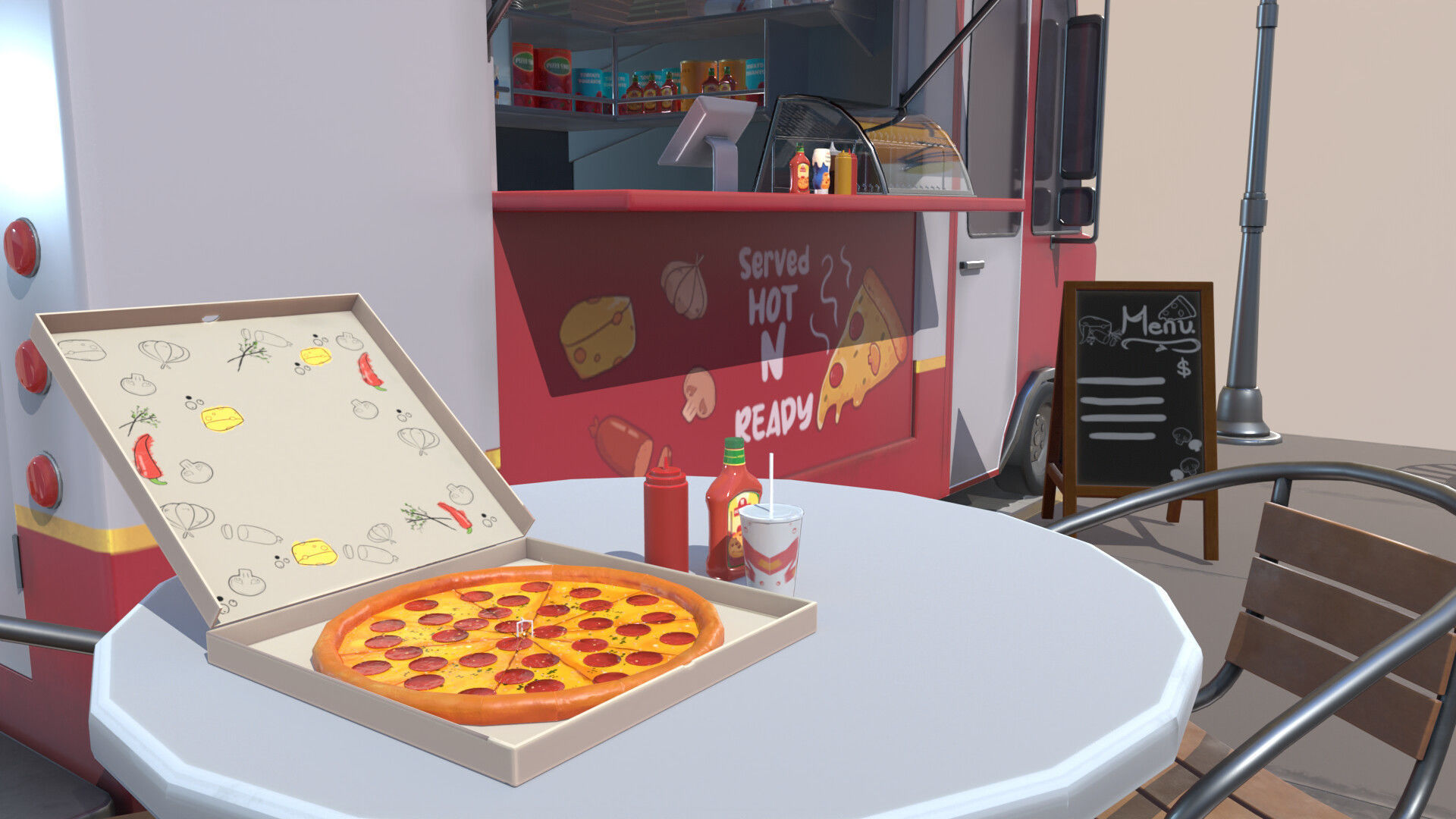 Stylized Pizza Truck  Low-poly 3D model_2
